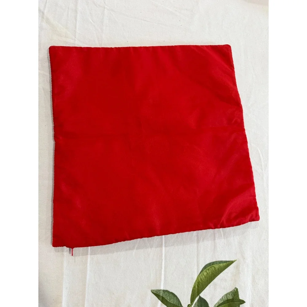 Vintage Christmas Poinsettia Tree Quilted Pillow Cover Red Cream 16x16 Zipper‎